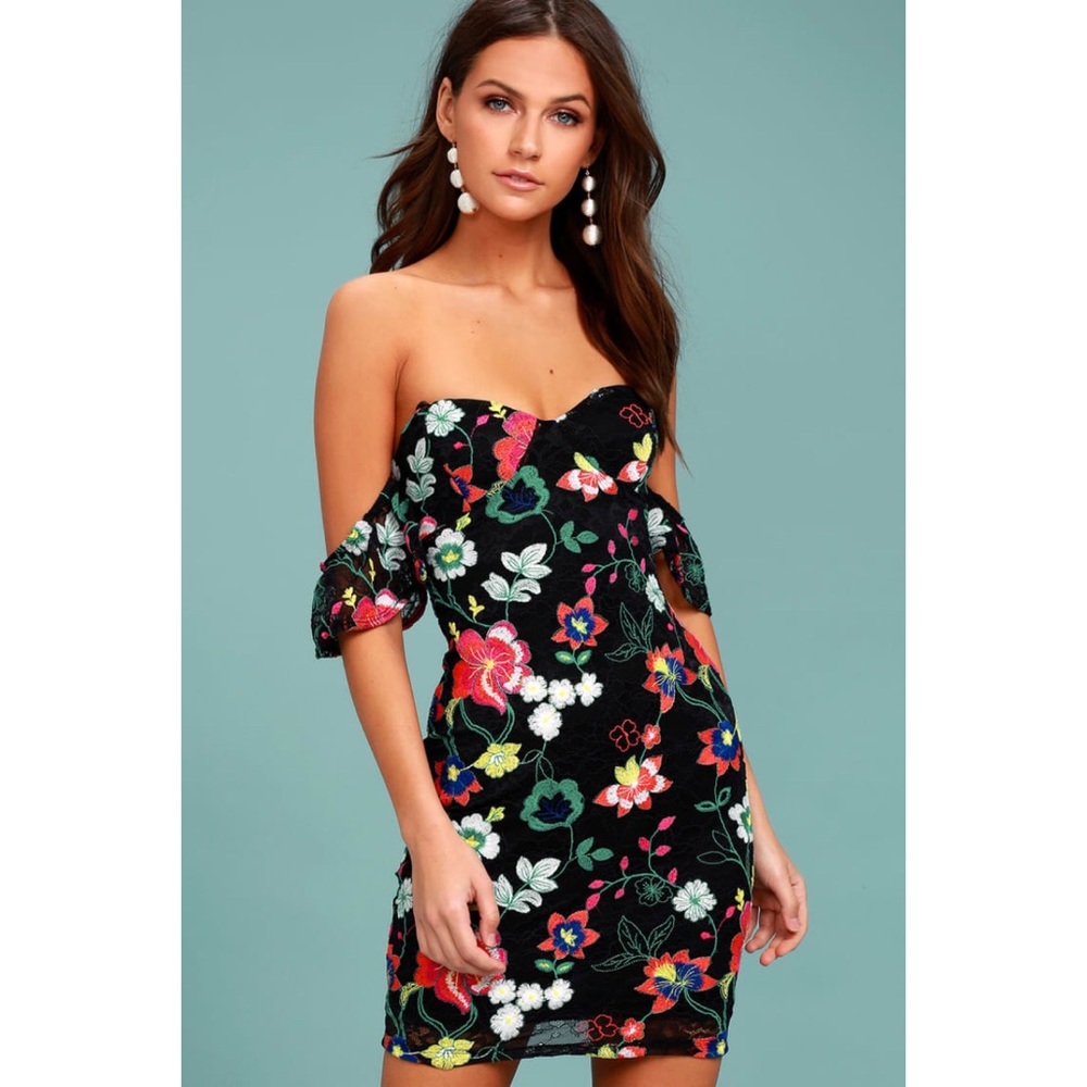 Lulu’s Black Lace Floral Embroidered Mini Dress
